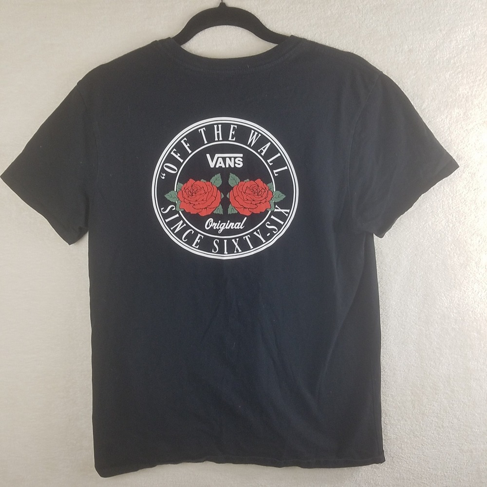 Vans Mens Black Rose Off The Wall Graphic T-Shirt Size Medium Since‎ Sixty-Six